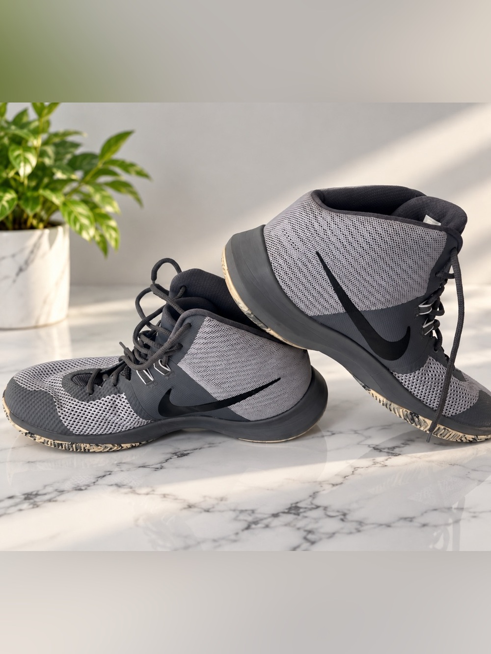 Nike Men’s Gray and Black High-Top Training Shoes